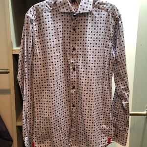 Men's Patterned Button-Down Shirt - White and Blue.